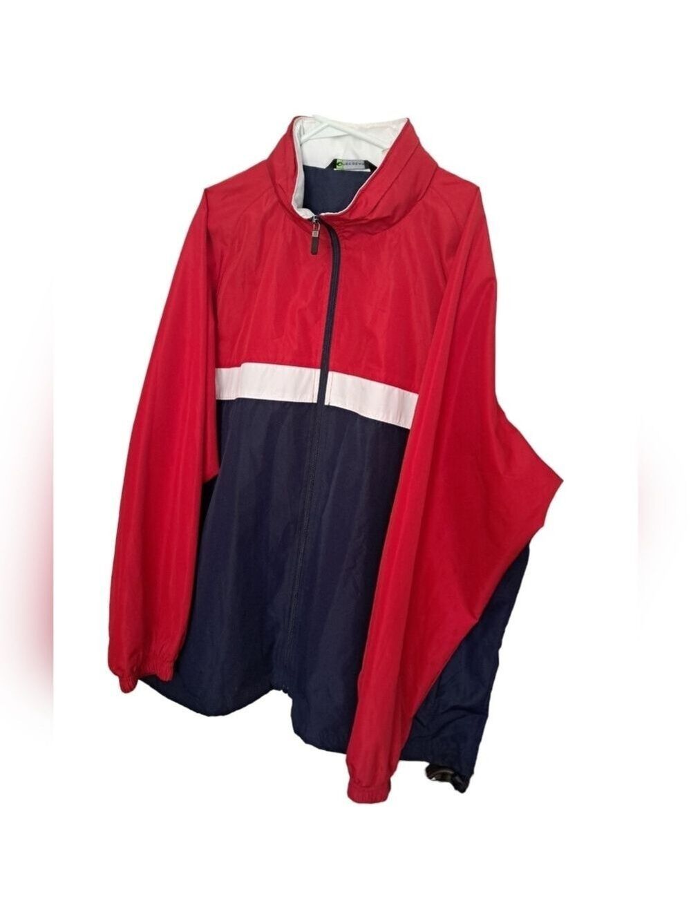 TEK GEAR zip jacket red blue white coastal golf spring lightweight hood men XL
